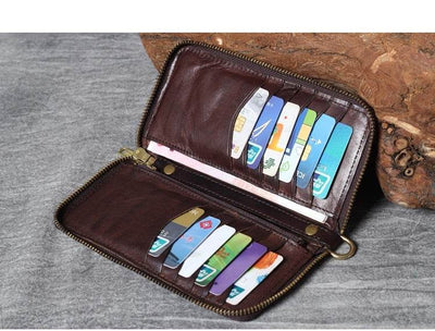 Vintage Retro Multi-Functional Long Wallet – Genuine Leather Clutch Purse for Women - grabzbags.com