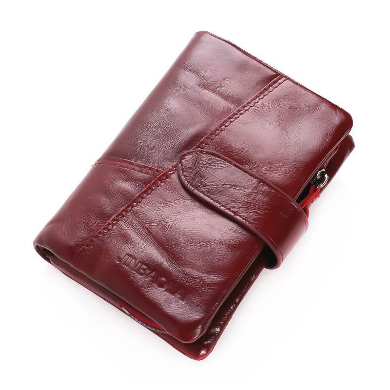 Men’s Vintage Leather Wallet – First Layer Cowhide Short Wallet with Zipper & Buckle - grabzbags.com