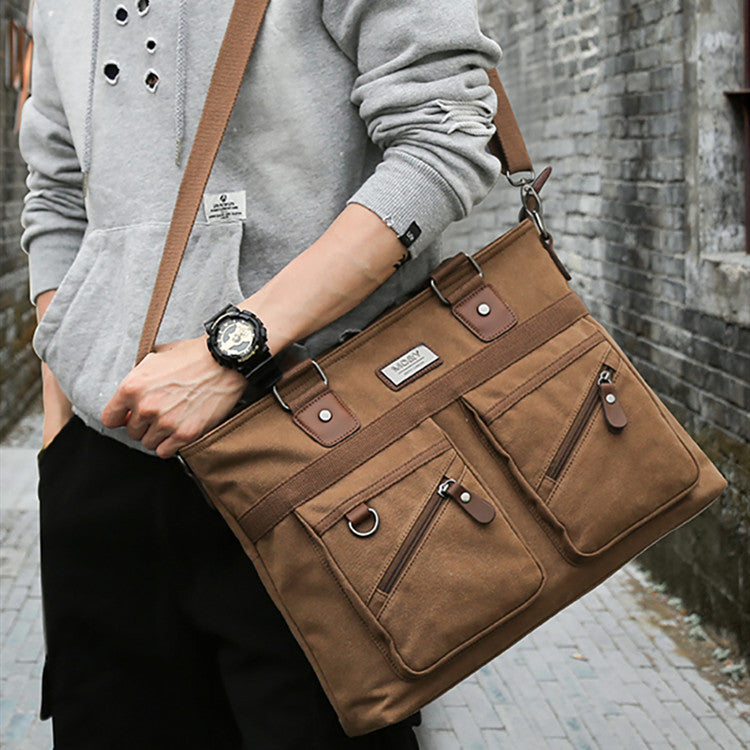 Men’s Canvas Business Briefcase – Casual Shoulder Laptop Bag