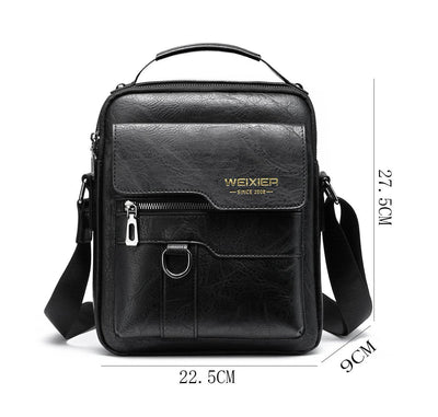 Popular Men’s Retro PU Leather Messenger Bag – One Shoulder Business Crossbody with Flap, Solid Travel Backpack - grabzbags.com