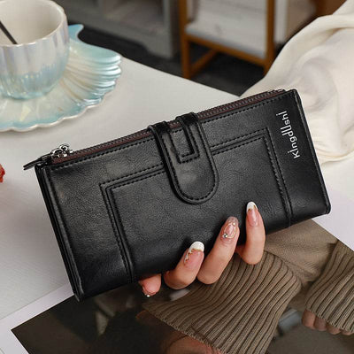 Women's Long PU Leather Wallet – Bifold Zipper Clutch Purse with Card Holder - grabzbags.com