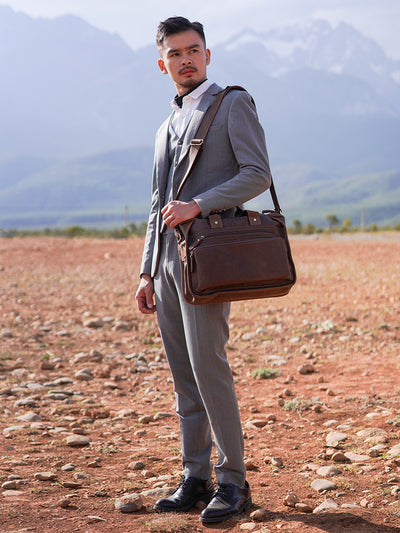 Men’s Vintage Leather Laptop Briefcase – Cowhide Crossbody Bag