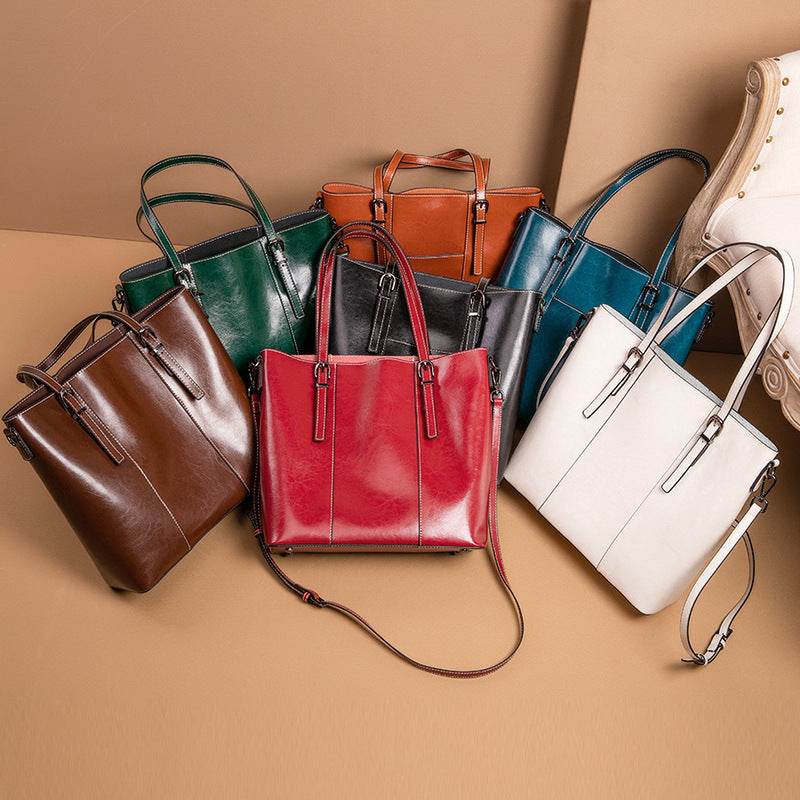 Women’s Genuine Leather Shoulder Bag – Retro Large-Capacity Fashion Tote - grabzbags.com
