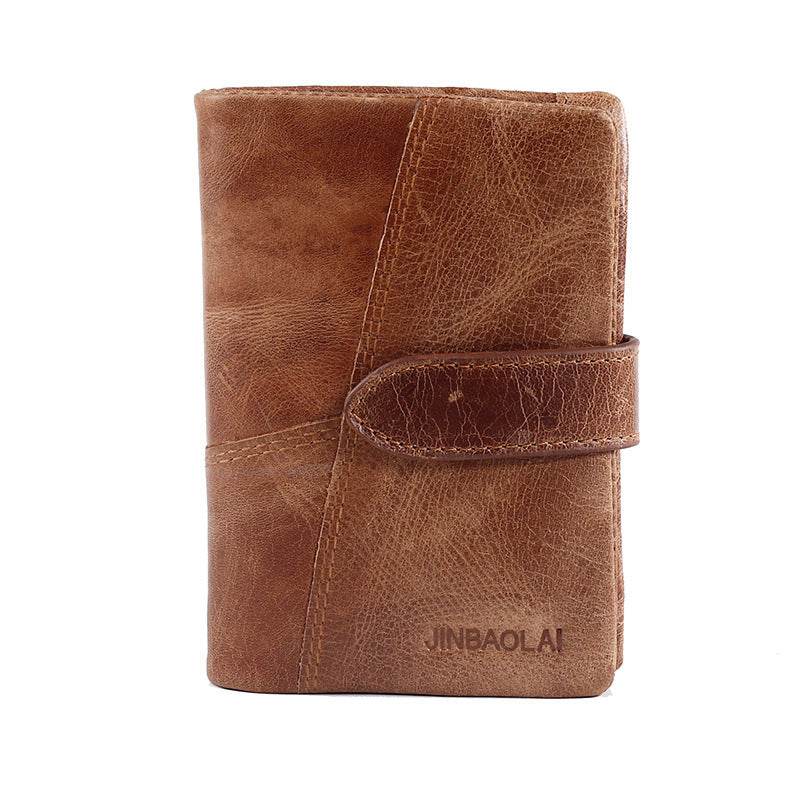 Men’s Vintage Leather Wallet – First Layer Cowhide Short Wallet with Zipper & Buckle - grabzbags.com