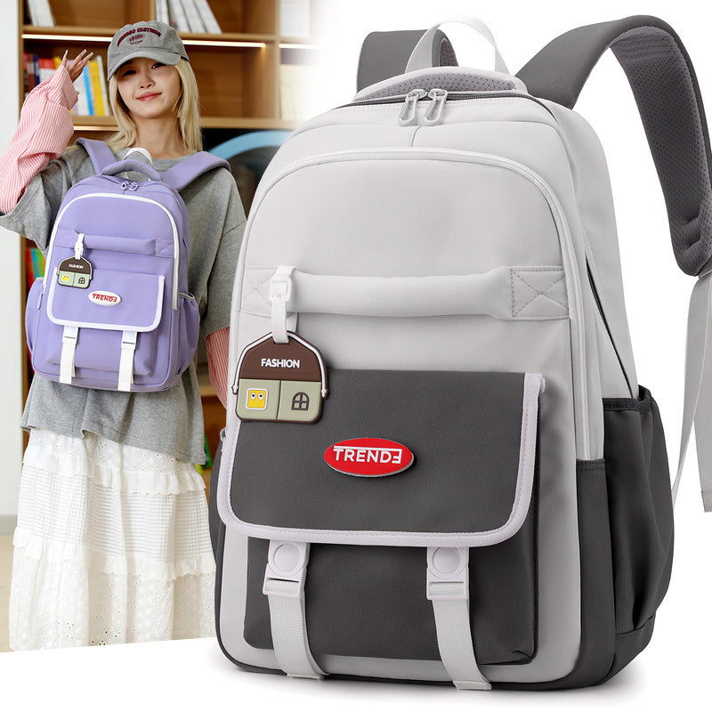 Trendy preppy-style girls backpack with macaron colors and contrast stitching. Lightweight nylon, breathable straps, perfect for grade 5–6 students.