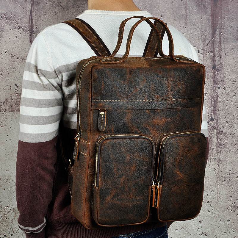 Youth Fashion Leather Shoulder Backpack – Top Layer Leather Casual Bag - grabzbags.com