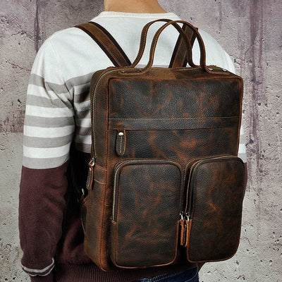 Youth Fashion Leather Shoulder Backpack – Top Layer Leather Casual Bag - grabzbags.com