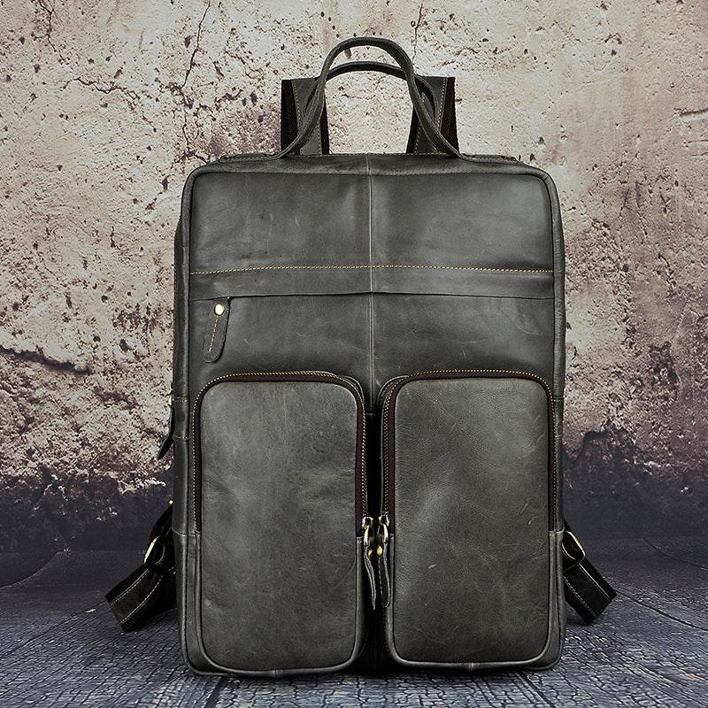 Youth Fashion Leather Shoulder Backpack – Top Layer Leather Casual Bag - grabzbags.com