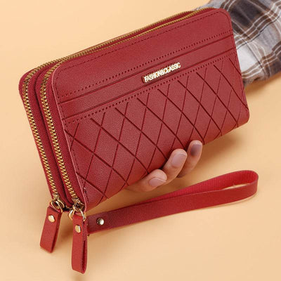 Women’s Long Wallet – Simple Double Zipper Design with Multiple Card Slots - grabzbags.com