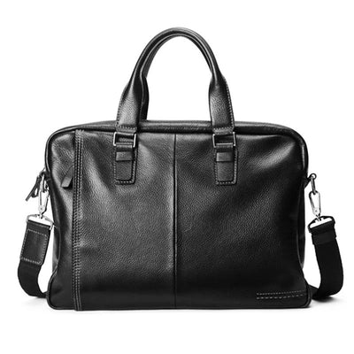 Men’s Genuine Cowhide Leather Briefcase – 15-Inch Laptop Bag with Zipper Compartments & Business Organizer