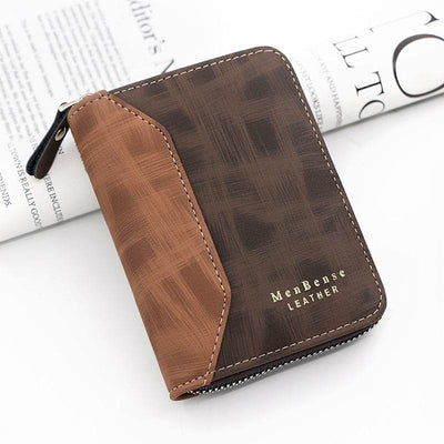 Men’s Frosted Leather Short Chain Wallet – Vertical Coin Purse & Card Holder - grabzbags.com