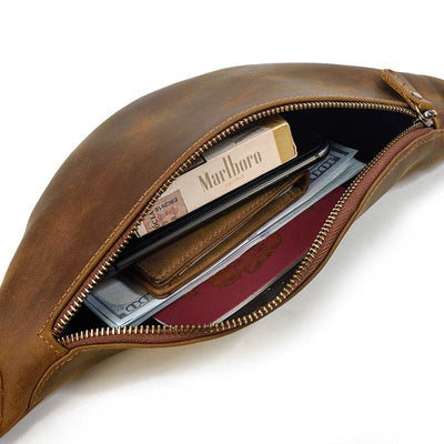 Men’s Multifunctional Crazy Horse Leather Belt Bag – Retro Waist Pack for Everyday Carry - grabzbags.com