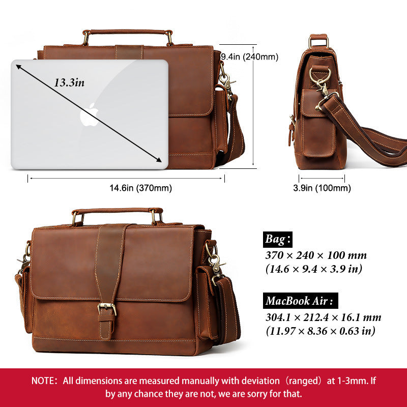 Men’s Italian Cow Leather Business Briefcase – Professional Office Laptop Bag, Brown