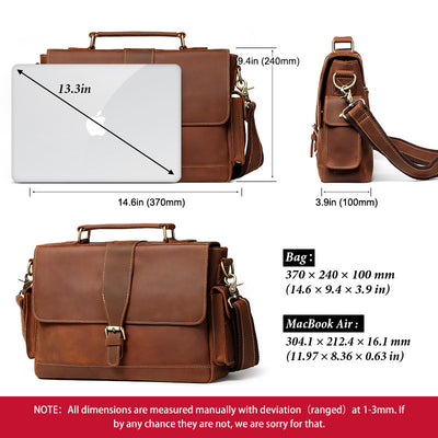 Men’s Italian Cow Leather Business Briefcase – Professional Office Laptop Bag, Brown