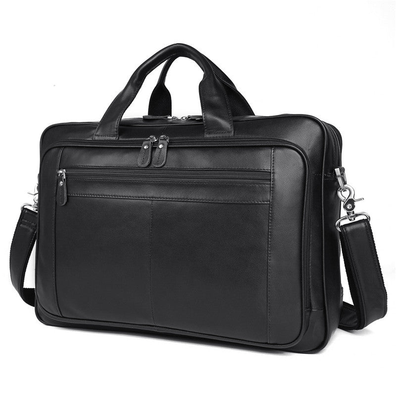 Men’s Nappa Leather Briefcase – 17-Inch Laptop Handbag & Shoulder Messenger Bag, Black & Brown