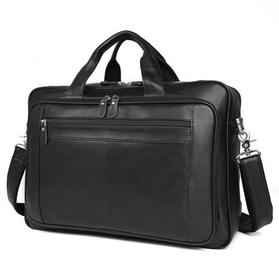 Men’s Nappa Leather Briefcase – 17-Inch Laptop Handbag & Shoulder Messenger Bag, Black & Brown