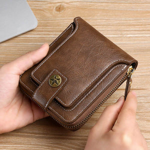 Men’s Retro Leather Wallet – Horizontal Bifold with Zipper Coin Pocket & Card Slots - grabzbags.com