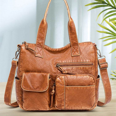 Women’s Retro Washed Leather Shoulder Bag – Stylish Minimalist & Lightweight Handbag - grabzbags.com