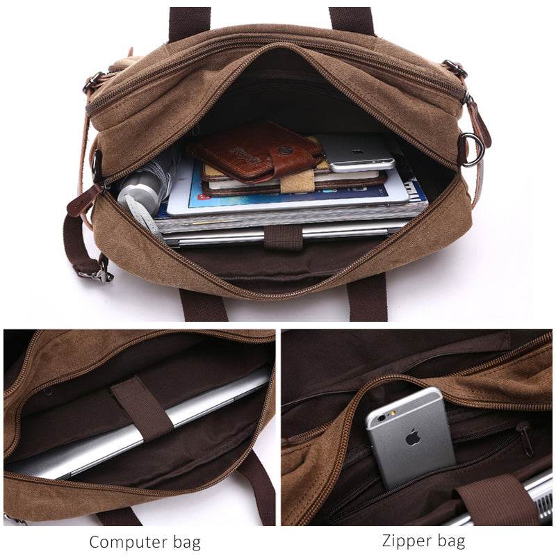 Men’s Casual Canvas Briefcase – Large-Capacity Handbag with Zipper Closure for Work & Travel - grabzbags.com