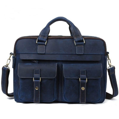 Men’s Genuine Leather Business Briefcase – Retro Cowhide Laptop Bag (Fits 15.6-Inch) with Crossbody Strap - grabzbags.com