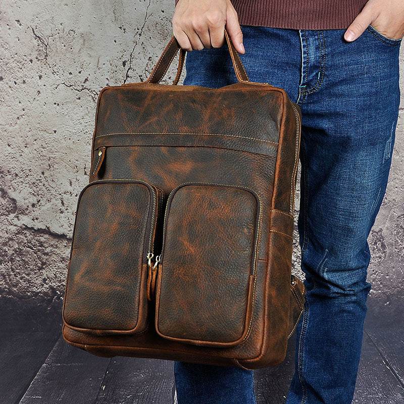 Youth Fashion Leather Shoulder Backpack – Top Layer Leather Casual Bag - grabzbags.com
