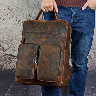 Youth Fashion Leather Shoulder Backpack – Top Layer Leather Casual Bag - grabzbags.com