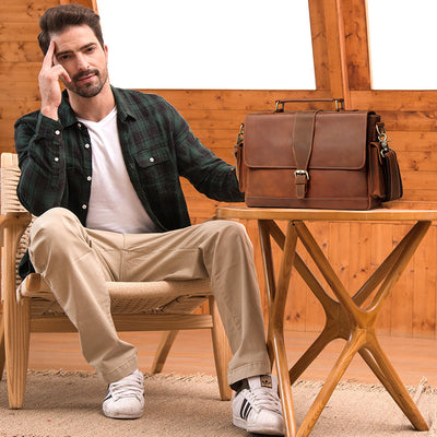 Men’s Italian Cow Leather Business Briefcase – Professional Office Laptop Bag, Brown