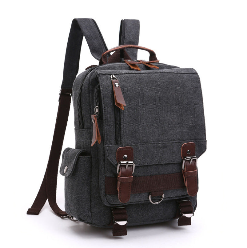 Casual Fashion Washed Canvas Backpack – Outdoor Travel Shoulder Bag with Hard Handle, Double & Single Strap Design