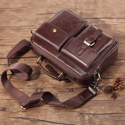 Pi Liushu Men’s Large-Capacity Leather Messenger Bag – Multifunctional Single Shoulder Briefcase, Top Layer Cowhide - grabzbags.com