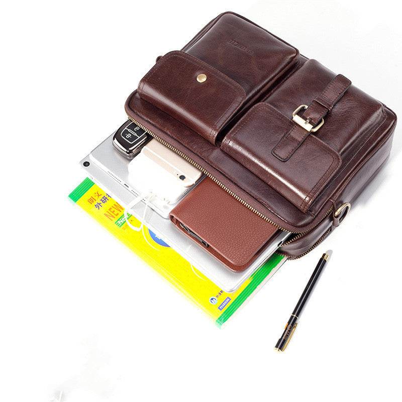 Pi Liushu Men’s Large-Capacity Leather Messenger Bag – Multifunctional Single Shoulder Briefcase, Top Layer Cowhide - grabzbags.com