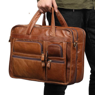 Men's Retro Leather Briefcase – Casual Business Handbag & Laptop Shoulder Bag - grabzbags.com