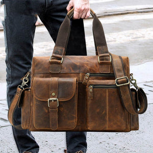 Men’s Retro Leather Duffel Bag – First Layer Cowhide Business & Travel Handbag - grabzbags.com