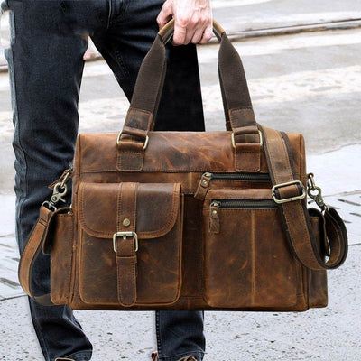 Men’s Retro Leather Duffel Bag – First Layer Cowhide Business & Travel Handbag - grabzbags.com