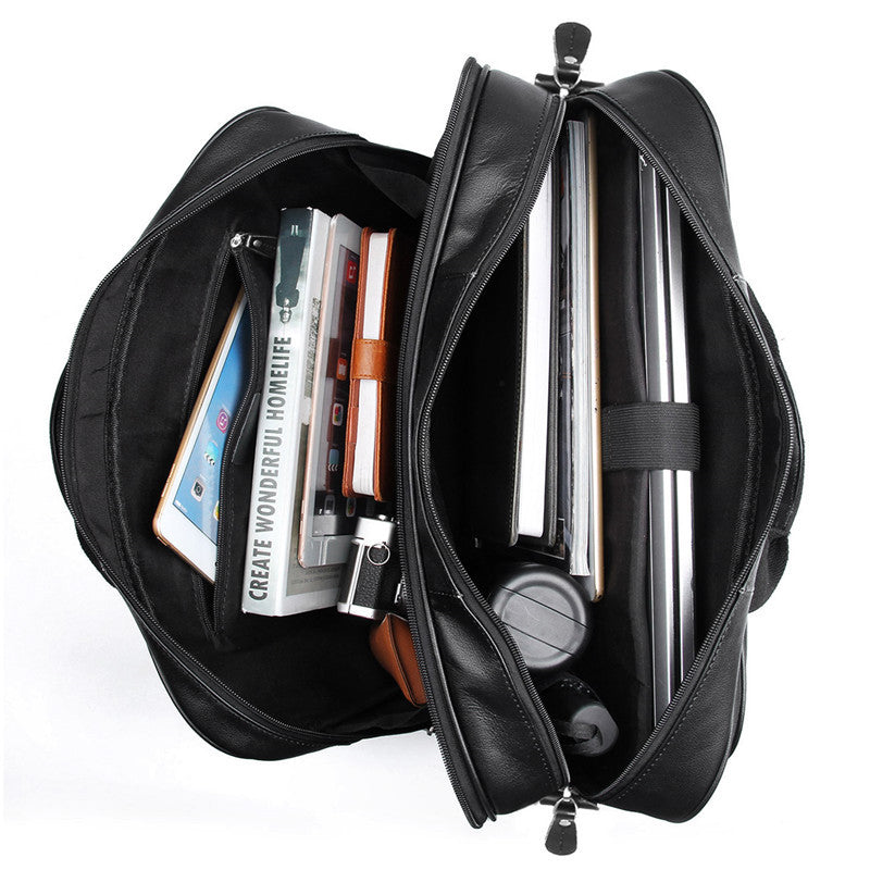 Men’s Nappa Leather Briefcase – 17-Inch Laptop Handbag & Shoulder Messenger Bag, Black & Brown