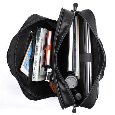 Men’s Nappa Leather Briefcase – 17-Inch Laptop Handbag & Shoulder Messenger Bag, Black & Brown