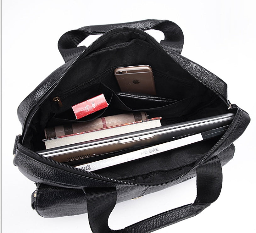 Men’s Genuine Leather Business Briefcase – Classic Cowhide Office Handbag for Work & Travel