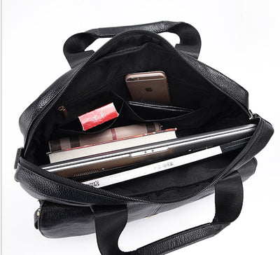 Men’s Genuine Leather Business Briefcase – Classic Cowhide Office Handbag for Work & Travel