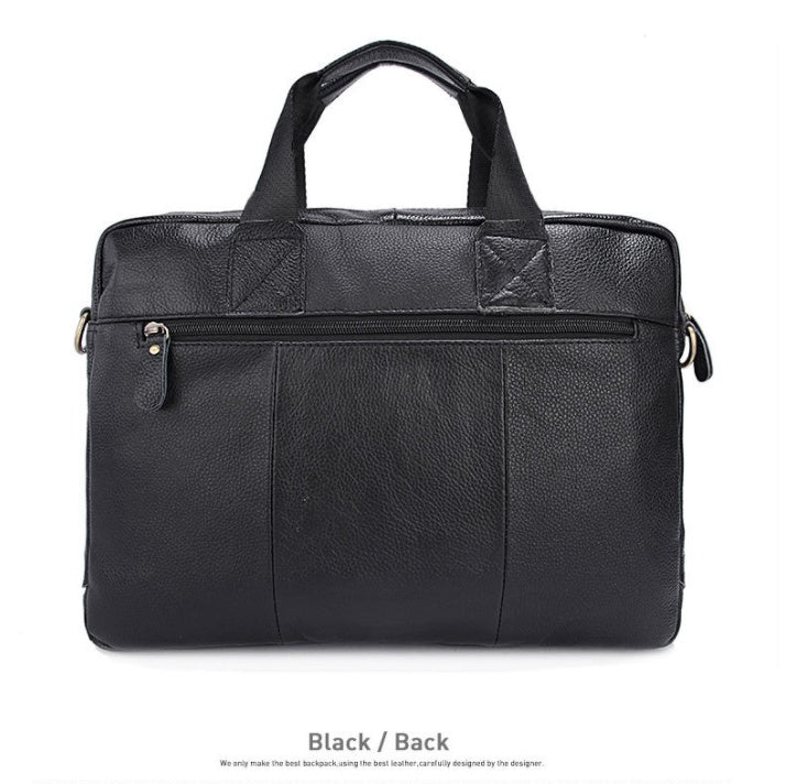 Men’s Genuine Leather Business Briefcase – Classic Cowhide Office Handbag for Work & Travel