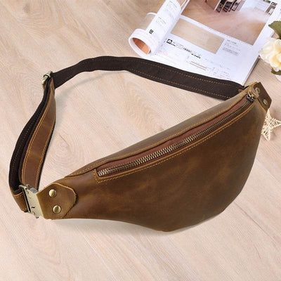 Men’s Multifunctional Crazy Horse Leather Belt Bag – Retro Waist Pack for Everyday Carry - grabzbags.com
