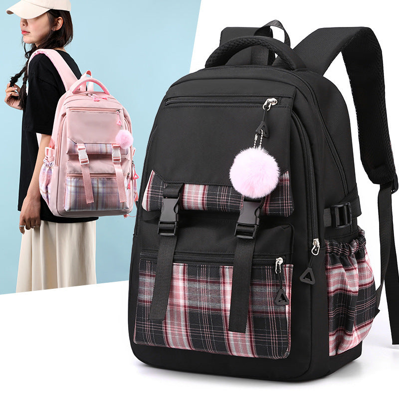 Stylish waterproof nylon girls backpack with multi-layer storage & laptop compartment. Lightweight, breathable, and perfect for junior high students.