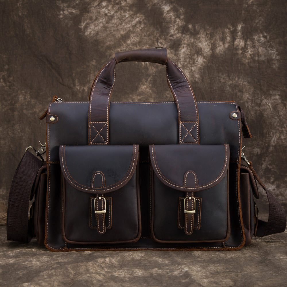 Men’s Retro Leather Briefcase – Genuine Cowhide Messenger Bag