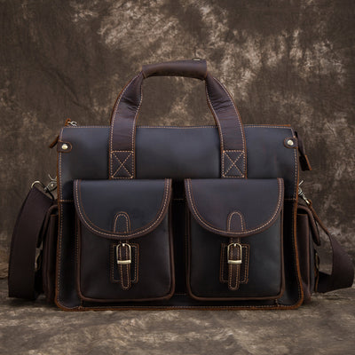 Men’s Retro Leather Briefcase – Genuine Cowhide Messenger Bag