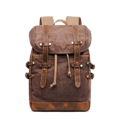 Retro Waxed Canvas & Crazy Horse Leather Backpack – Vintage Hiking & Casual Travel Bag - grabzbags.com