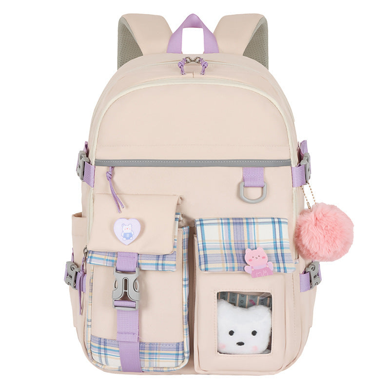 Cartoon Cute Lightweight Student Schoolbag – Breathable, Waterproof, Anti-Theft Nylon Backpack with Burden-Reducing Design