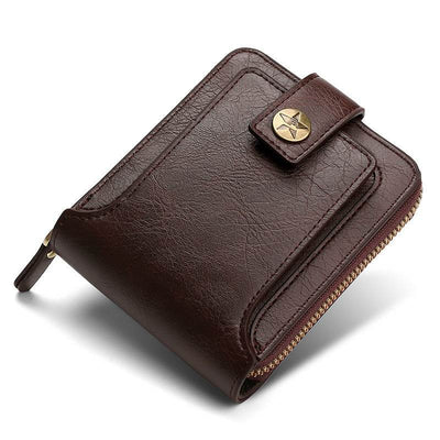 Men’s Retro Leather Wallet – Horizontal Bifold with Zipper Coin Pocket & Card Slots - grabzbags.com