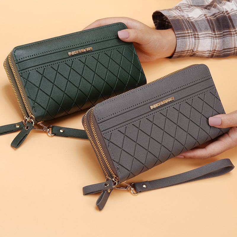 Women’s Long Wallet – Simple Double Zipper Design with Multiple Card Slots - grabzbags.com