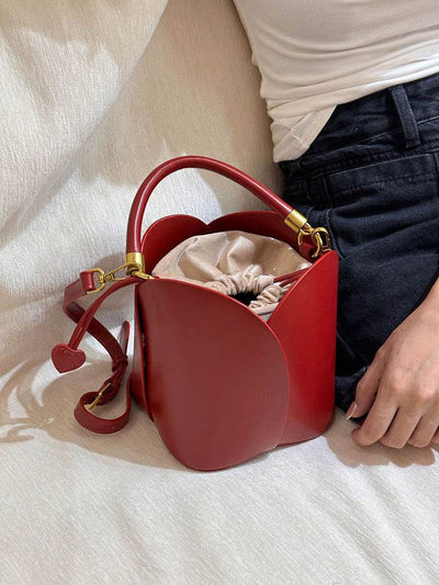 Red Bridal Petal Bucket Bag – Elegant Portable Wedding Purse - grabzbags.com