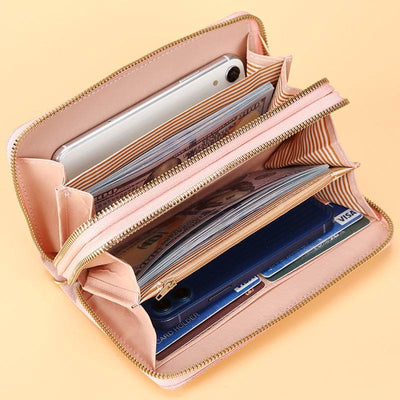 Women’s Long Wallet – Simple Double Zipper Design with Multiple Card Slots - grabzbags.com