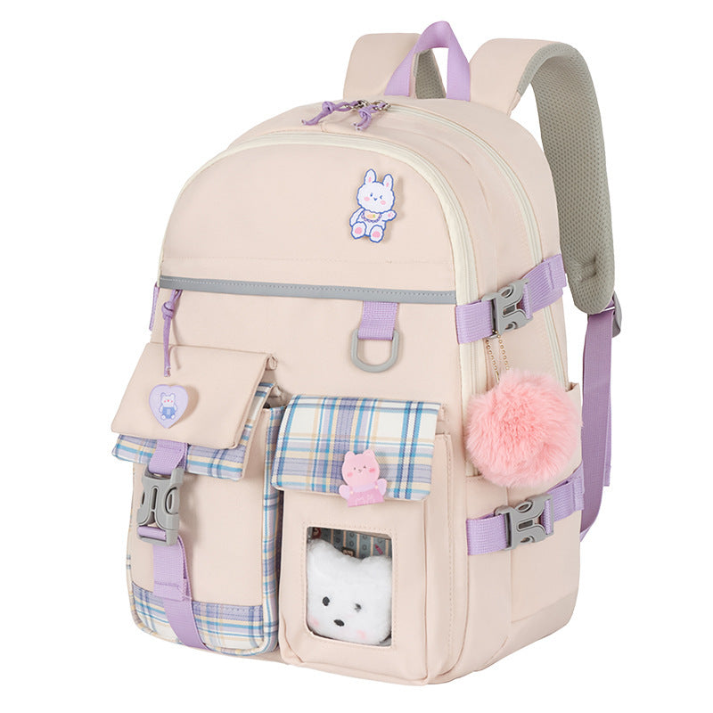 Cartoon Cute Lightweight Student Schoolbag – Breathable, Waterproof, Anti-Theft Nylon Backpack with Burden-Reducing Design