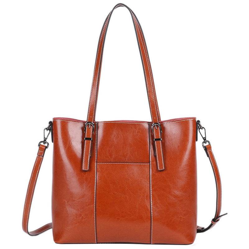 Women’s Genuine Leather Shoulder Bag – Retro Large-Capacity Fashion Tote - grabzbags.com